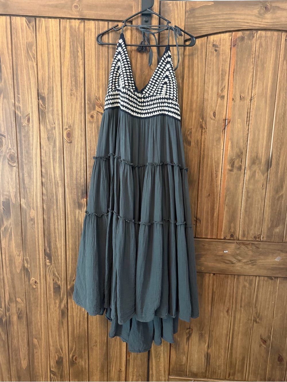 Lucky Brand Charcoal Gray Crochet Halter Midi Dress - Picture 2 of 9